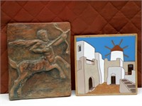 Two vintage hand crafted tiles