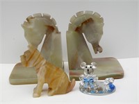 Vintage alabaster onyx horse head bookends