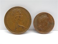two new pence 1975 and one penny 1977