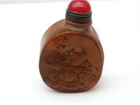 Vintage stone snuff bottle with carved Buddha imag