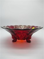 Sterling Silver Overlay on Large Footed Red Glass