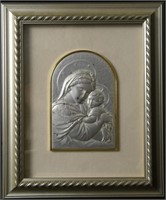 Silver Madonna & Child  Framed Relief