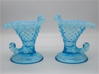Matching Fenton Blue Opalescent Hobnail Candle