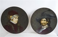 Pair of enameled and handpainted porcelain plates
