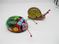 Vintage tin Snail and Ladybug Toys