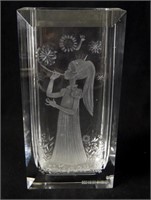 Severin Brorby Cut Crystal Vase with engraved