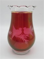 Chalet Glass Vase with Ruby Flash and Wheel Etched