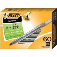 BIC Round Stic Ballpoint Pen, Medium, Black Ink,