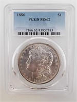 1886 Graded PCGS MS62 Morgan Silver Dollar