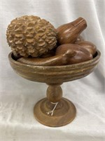 VINTAGE MID CENTURY WOOD CARVED FRUIT AND