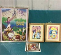 3 Disney posters ( beauty and the beast,