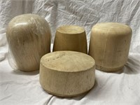 FOUR BALSA WIOD HAT / WIG STANDS (TALLEST IS 8in)