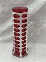 VINTAGE CRANBERRY  WHITE CASED GLASS GLASS PITCHER