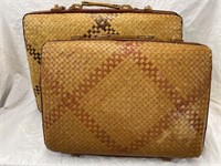 TWO VINTAGE ASIAN BAMBOO DECORATOR SUITCASES