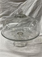 GLASS CAKE PLATE ON PEDESTAL WITH DOME