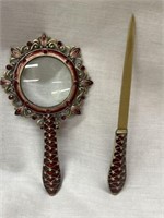 ORNATE 6 INCH BEJEWELED MAGNIFYING GLASS AND