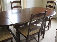 Walnut table and four chairs