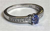 STERLING SILVER RING WITH TANZANITE AND CZ SIZE 8
