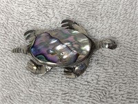 VINTAGE STERLING SILVER & MOTHER OF PEARL TURTLE