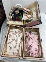 TWO PINK DOLL CASES WITH CLOTHES, KIDDLES,