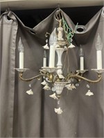 CHANDELIER FIVE ARM LIGHTS WITH PORCELAIN FLOWERS