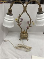 ANTIQUE FRENCH ORNATE BRASS LAMP WITH PORCELAIN