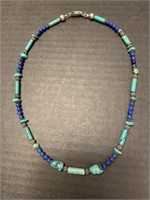 LADIES STERLING / TURQUOISE/ LAPIS BEAD NECKLACE