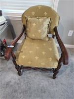 Antique Sitting Chair w/ Fleur-De-Lis Upholstery