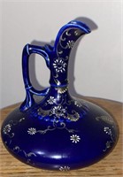 Small blue pitcher vase decorative 5.5" wide