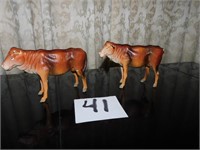 2 VINTAGE GERMANY CHRISTMAS COWS W/ WOODEN LEGS