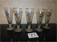 5 TALL FOOTED TUMBLERS "CLANS OF SCOTLAND" 8" TALL