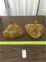 Pair of 70's Vintage Amber Triangle Covered Dish