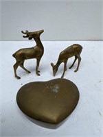 2 Brass Deer and Heart Trinket Box