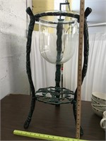 Cast Iron Floral Tall Stand w/ Deep Glass Bowl