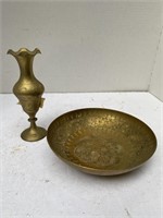 Brass Vase and Etched Bowl