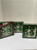 3 Boxes Green Vintage Glass Ornaments