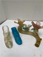 Glass Bird Sculpture and Glass Shoes