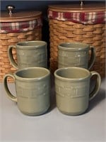 Set of 4 Longaberger Pottery Mugs  Green