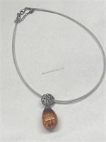 Sterling Silver Multi Strand Amber Pendant Necklac