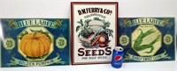 3 Metal D H Ferry & Blue Label Seed Signs