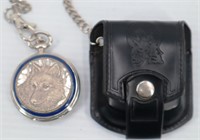 Franklin Mint Wolf Center Pocket Watch w Case