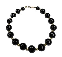 14k Gold & Black Onyx Beads Ladies Bracelet