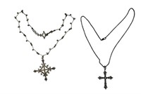 Two Vintage Sterling Silver Cross Necklaces
