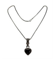 Italian Sterling Silver Necklace w/ Onyx Heart