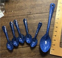 Group of blue graniteware spoons