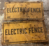 2 vintage electric fence metal signs