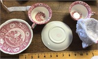 Pink transferware cups and saucers --Japan