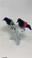 Art Glass Handblown Love Birds on Branch