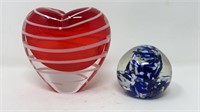 Art Glass Paperweight Candy Cane Stripe Heart Vase