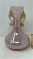 Murano Handled Vase Pink & Gold Luster